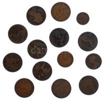 Nagy-Britannia 1861-1920. 1f-1p bronz Viktória V. György (14db, 12xklf) T:3,3- United Kingdom 1861-1920. Farthing - 1 Penny bronze Victoria George V (14pcs, 12xdiff) C:F,VG