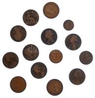Nagy-Britannia 1861-1920. 1f-1p bronz "Viktória" "V. György" (14db, 12xklf) T:3,...