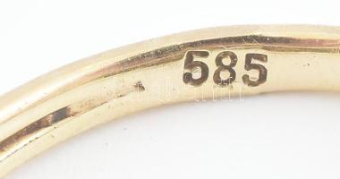 Arany (Au/14k) gyűrű, 2db 6 mm-es igazgyönggyel és brillekell ékített, jelzett, cca. 0,11ct, m: 57. ...