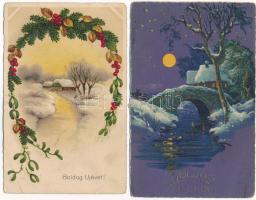 11 db RÉGI újévi üdvözlő motívum képeslap vegyes minőségben / 11 pre-1945 New Year greeting motive postcards in mixed quality