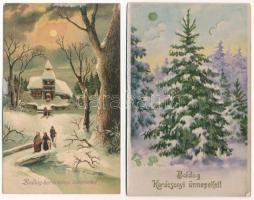 14 db RÉGI karácsonyi üdvözlő motívum képeslap vegyes minőségben / 14 pre-1945 Christmas greeting motive postcards in mixed quality
