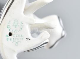 Hollóházi art deco macska, tervező: Torma Istvánné, kézzel festett, jelzett, mázhibával, kiskopásnyo...