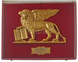 Olaszország 1981. "Coppa Gaudini Verona 1981 Comitato Regionale Veneto" vívó emlékplakett, aranyozott Velence címerrel, eredeti dísztokban, "INCISORE SANTI MESTRE" jelzésű eredeti tokban (oroszlán: 153x215mm) T:1-