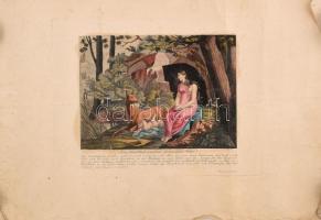 Johann Schönberg (?-?): 4 db Genoveva legendájával kapcsolatos metszet, XIX. sz első fele. Akvarelle...