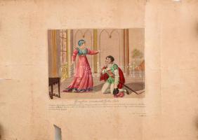 Johann Schönberg (?-?): 4 db Genoveva legendájával kapcsolatos metszet, XIX. sz első fele. Akvarelle...