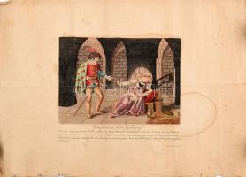 Johann Schönberg (?-?): 4 db Genoveva legendájával kapcsolatos metszet, XIX. sz első fele. Akvarelle...