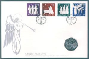 Man-sziget 1991. 50c "Karácsony" érmés borítékon teljes bélyegsorral, alkalmi bélyegzővel, ismertetővel T:BU