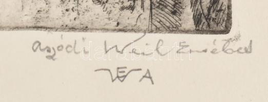 Aszódi Weil Erzsébet (1901-1976): Fecskék a lépcsőházban. Rézkarc, papír, jelzett. Lapszéli apró sér...