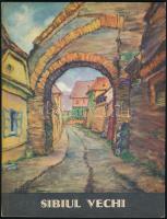 cca 1957 Sibiul Vechi (Nagyszeben, Sibiu), képeslapfüzet 12 db nagyalakú képeslappal, 20x15 cm
