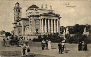 1912 Eger, Főszékesegyház. Károly Károly kiadása. Montázs hölgyekkel és lovaskocsival (EK)