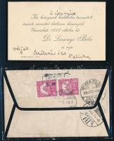 1928 dr. Lessenyi Béla és neje részvétet kifejező sorai kártyán, özv. Bartók Gézánénak, eredeti borítékban