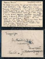 1928 dr. Lessenyi Béla és neje részvétet kifejező sorai kártyán, özv. Bartók Gézánénak, eredeti borí...