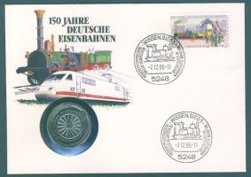 NSZK 1985. 5M "Vasút" bélyeges érmés borítékon, alkalmi bélyegzővel, hátoldali ismertető tanúsítvánnyal T:1 Csak 5000 db!