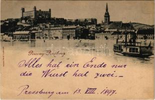 1897 (Vorläufer!) Pozsony, Pressburg, Bratislava; vár, gőzhajó / castle, steamship (EB)