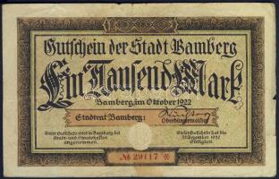 Német Birodalom/Weimari Köztársaság/Bamberg 1922.10. 1000M T:III