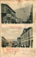 1902 Resicabánya, Resicza, Recita, Resita; Vasút utca, Népiskola és erdészeti hivatal. Weiss Adolf kiadása / Bahnhofgasse, Volksschule und Forstamt / street view, school, forestry office (r)