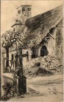 1915 Kirche in Juvincourt, wo am Totensonntag 1914, 6 Soldaten durch eine feindliche Granate getötet wurden / WWI German military (EK)