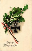 1916 Herzliche Pfingstgrüße / WWI German military art postcard, patriotic propaganda, Pentecost greeting (EK)