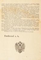 1848 november 6. V. Ferdinánd Olmützi kiáltványa Windischgraetz tábornok kinevezéséről a rend helyre...