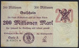 Német Birodalom/Weimari Köztársaság/München-Gladbach 1923.8.22. 200.000.000M T:II/III