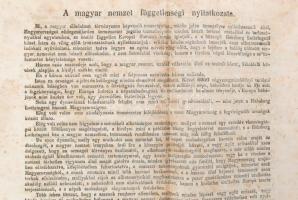 1849 A Magyar Nemzet Függetlenségi Nyilatkozata. Folio. A magyar forradalom és szabadságharc alatt a...