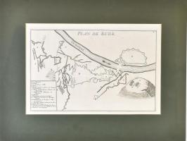 1686 de Fer, Nicolas: Plan de Bude. Francia nyelvű térképmetszet Buda ostromáról [Lyon, 1687. Chez Thomas Amaulry]. Rézmetszet, mérete: 325x210 mm Jó állapotban, paszpartuban