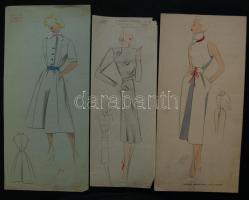 cca 1940-1952 3 db modellrajz / 3 fashion design 11x28 cm