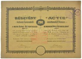 Budapest 1920. "Magyar Asphalt Részvénytársaság" részvénye 200K-ról (2x) sorszámkövetők &q...