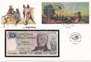 Argentína 1983-1984. 5P felbélyegzett borítékban, alkalmi bélyegzéssel T:I Argentina 1983-1984. 5 Pesos in envelope with stamp and cancellation C:UNC