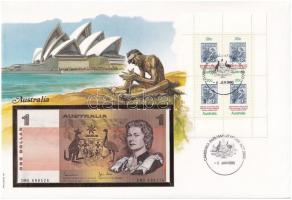 Ausztrália 1982-1983. 1D borítékban, alkalmi bélyeggel és bélyegzéssel T:I Australia 1982-1983. 1 Dollar in envelope with stamps and cancellations C:UNC
