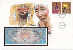 Bhutan 1N DN (1981-1985). felbélyegzett borítékban, bélyegzéssel T:I Bhutan ND (1981-1985). 1 Ngultrum in envelope with stamp and cancellation C:UNC