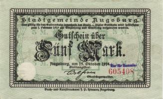 Német Birodalom/Császárság/Augsburg 1918.10.15. 5M, 10M hivatalos érvénytelenítéssel T:I,I-