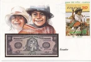 Ecuador 1986. 10S felbélyegzett borítékban, bélyegzéssel T:I Ecuador 1986. 10 Sucres in envelope with stamp and cancellation C:UNC
