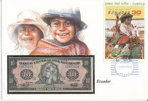 Ecuador 1986. 10S felbélyegzett borítékban, bélyegzéssel T:I Ecuador 1986. 10 Sucres in envelope with stamp and cancellation C:UNC