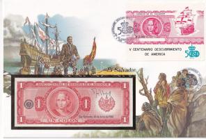 Salvador 1982. 1C felbélyegzett borítékban, alkalmi bélyegzéssel T:I Salvador 1982. 1 Colón in envelope with stamp and cancellation C:UNC