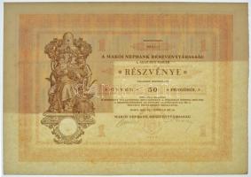 Makó 1929. "Makói Népbank Részvénytársaság" részvénye 50P-ről (3x), sorszámkövetők "0...