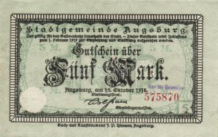 Német Birodalom/Császárság/Augsburg 1918.10.15. 5M, 10M hivatalos érvénytelenítéssel T:I,I-