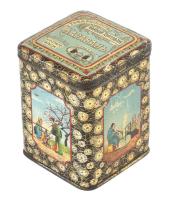 Karabah teás doboz festett fém doboz, belső aromazárral, kissé kopott / Azebaijan Karabah tea holder metal box 12 cm