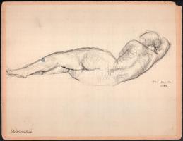 Kelemen Emil (1895-1975): Női akt - Gitta, 1927. Tus, papír, jelzett, kartonra kasírozva, feliratozott, 21x28 cm.