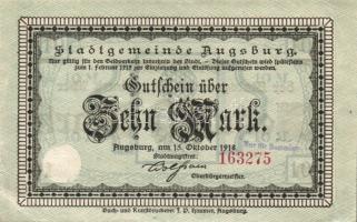 Német Birodalom/Császárság/Augsburg 1918.10.15. 5M, 10M hivatalos érvénytelenítéssel T:I,I-