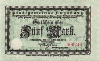 Német Birodalom/Császárság/Augsburg 1918.10.15. 5M, 10M hivatalos érvénytelenítéssel T:I,I-