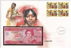 Kelet-Karibi Államok / Anguilla 1985-1988. 1$ felbélyegzett borítékban, bélyegzéssel T:I Eastern Caribbean States / Anguilla 1985-1988. 1 Dollar in envelope with stamp and cancellation C:UNC