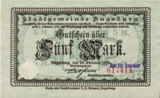 Német Birodalom/Császárság/Augsburg 1918.10.15. 5M, 10M hivatalos érvénytelenítéssel T:I,I-