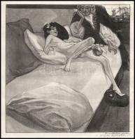 Franz von Bayros (1866-1924): Erotikus jelenet. Heliogravűr, papír, jelzett a nyomaton. 18×18 cm