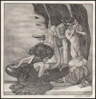 Franz von Bayros (1866-1924): Erotikus jelenet. Heliogravűr, papír, jelzett a nyomaton. 18×18 cm