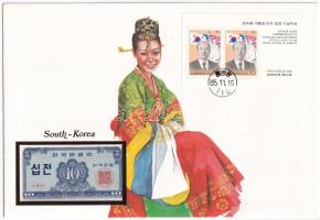 Dél-Korea 1962. 10J felbélyegzett borítékban, bélyegzéssel T:I South Korea 1962. 10 Jeon in envelope with stamp and cancellation C:UNC