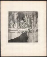Franz von Bayros (1866-1924): Erotikus jelenet. Heliogravűr, papír, jelzett a nyomaton. 18×18 cm