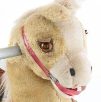 Retró gyermek hintaló, nikkelezett fém alj, plüssel bevont felső rész, 76x32x62 cm