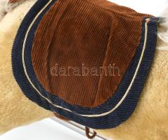 Retró gyermek hintaló, nikkelezett fém alj, plüssel bevont felső rész, 76x32x62 cm