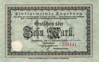 Német Birodalom/Császárság/Augsburg 1918.10.15. 5M, 10M hivatalos érvénytelenítéssel T:I,I-